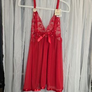 #129 NWT Elegant Red Lace Babydoll Lingerie